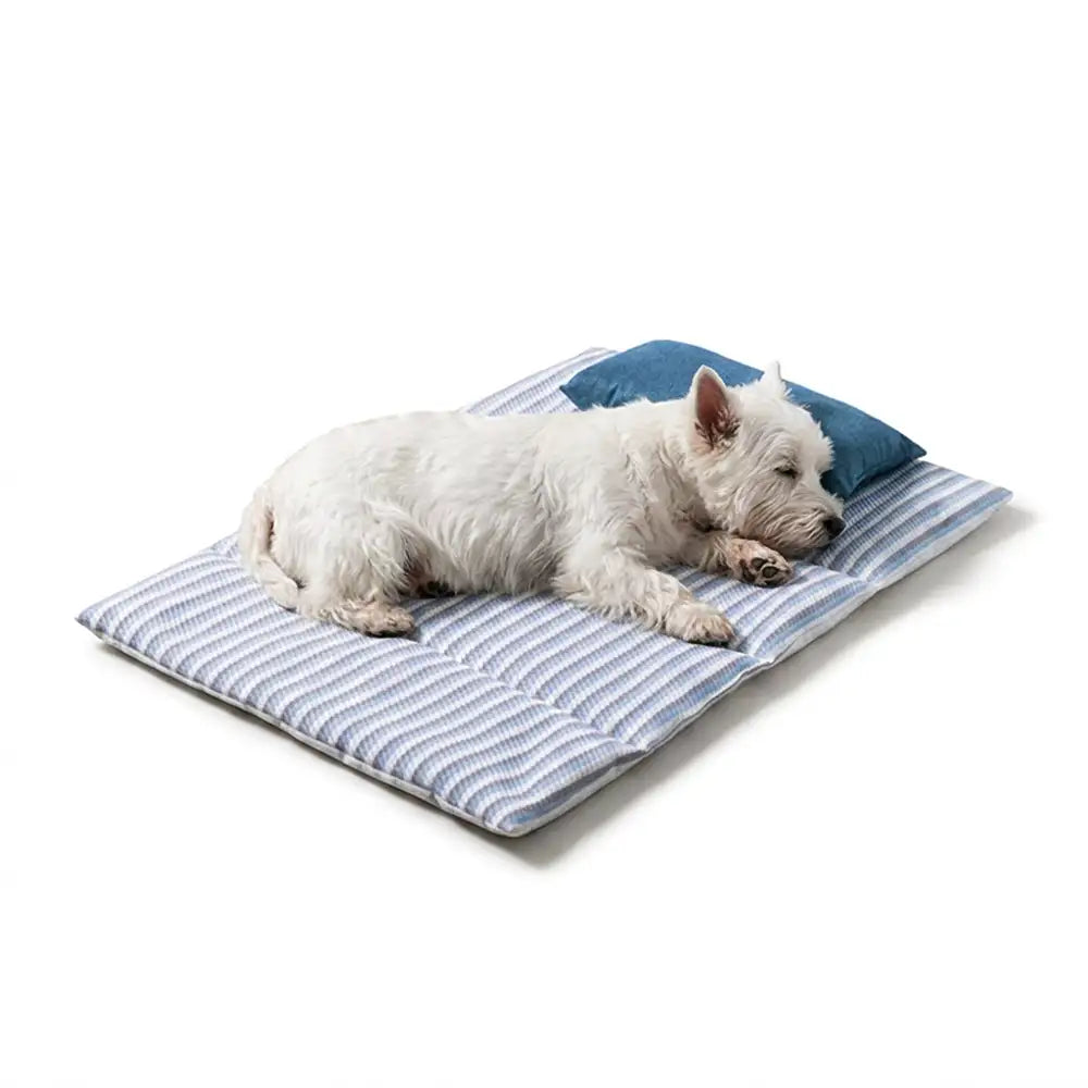 Refreshing Striped Cooling Ice Silk Non-Slip Dog Mat with Pillow