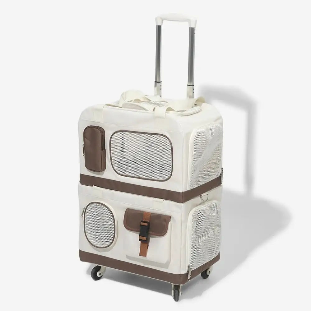 Travel Carrier Double-Layer Foldable Cat Bag with Detachable Trolley
