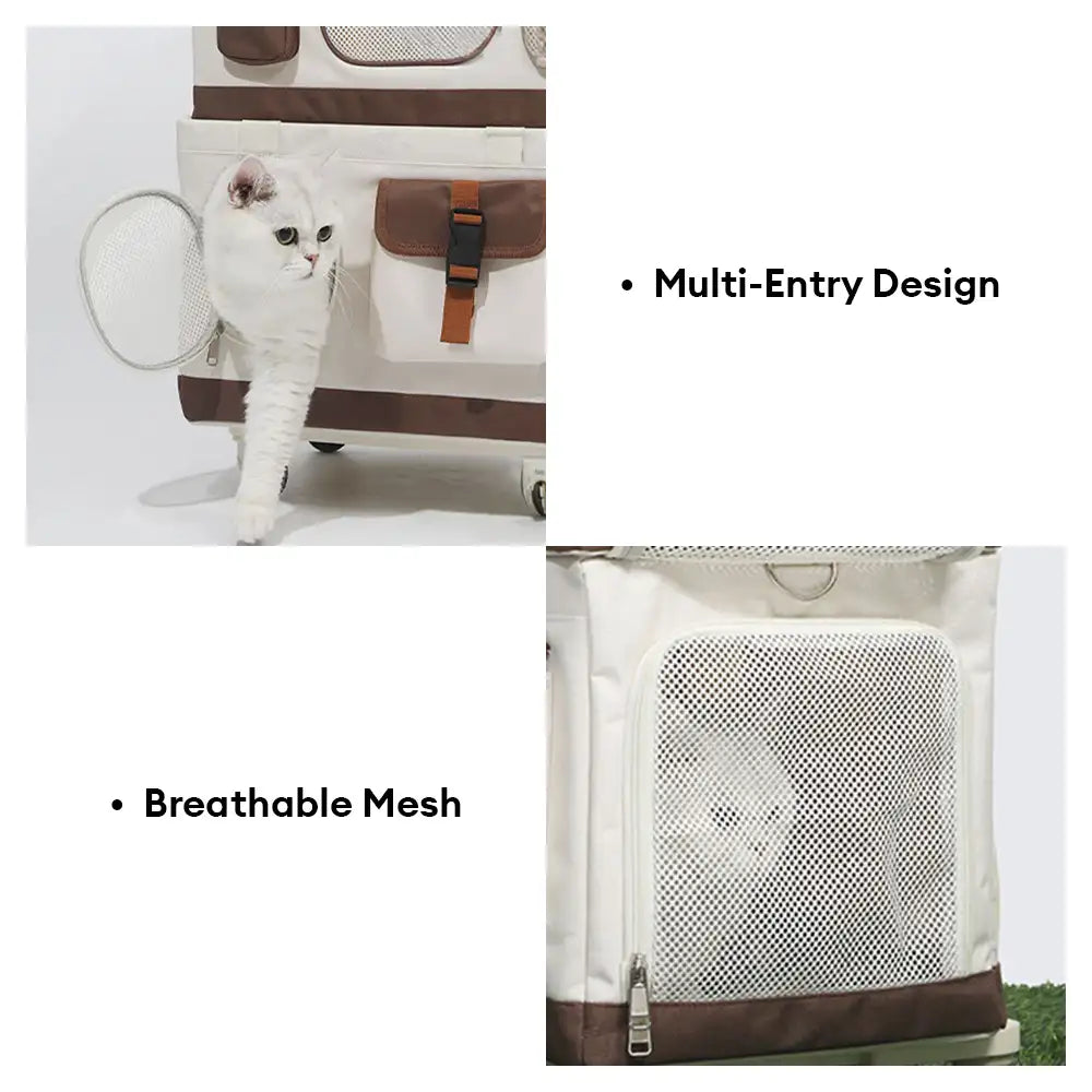 Travel Carrier Double-Layer Foldable Cat Bag with Detachable Trolley