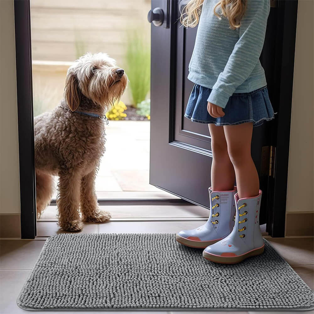 Ultra-Absorbent Non-Slip Chenille Front Door Mat for Muddy Dog Paws