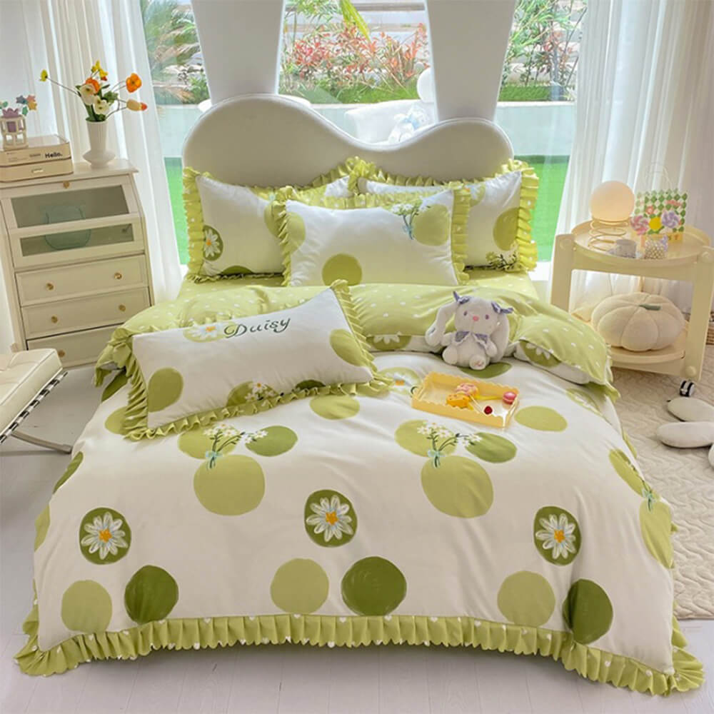 Vibrant Spring Floral Print Brushed Bed Sheet Set with Ruffled Bed Skirt
