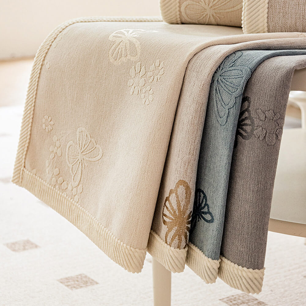 Chenille Anti-Slip Butterfly Pattern Morandi Color Couch Cover