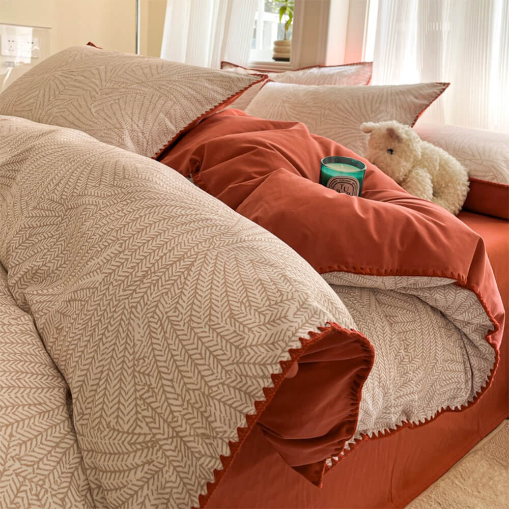 Ropa de cama lijada de algodón puro de estilo de hoja clásico