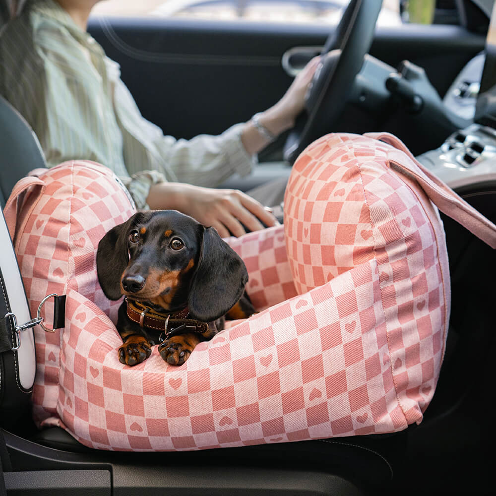 Camilla de asiento de automóvil para perros vintage corazón