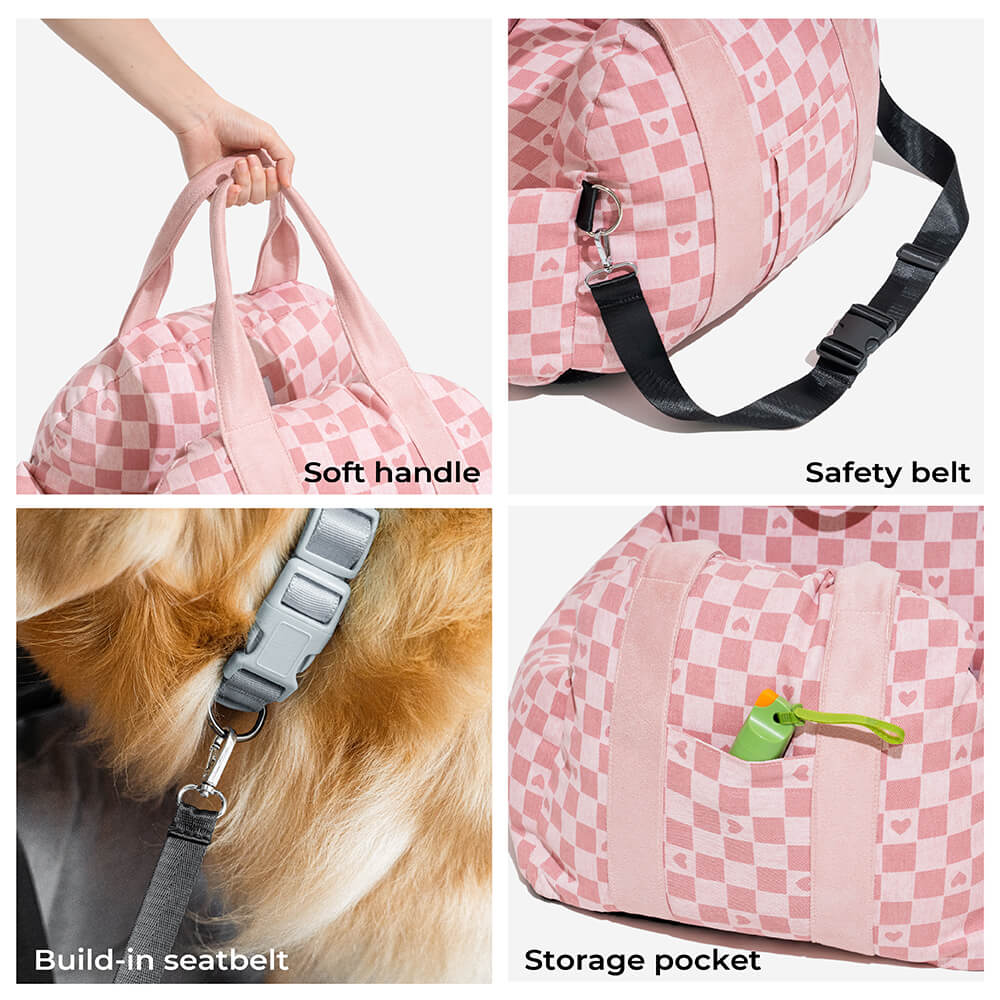 Camilla de asiento de automóvil para perros vintage corazón