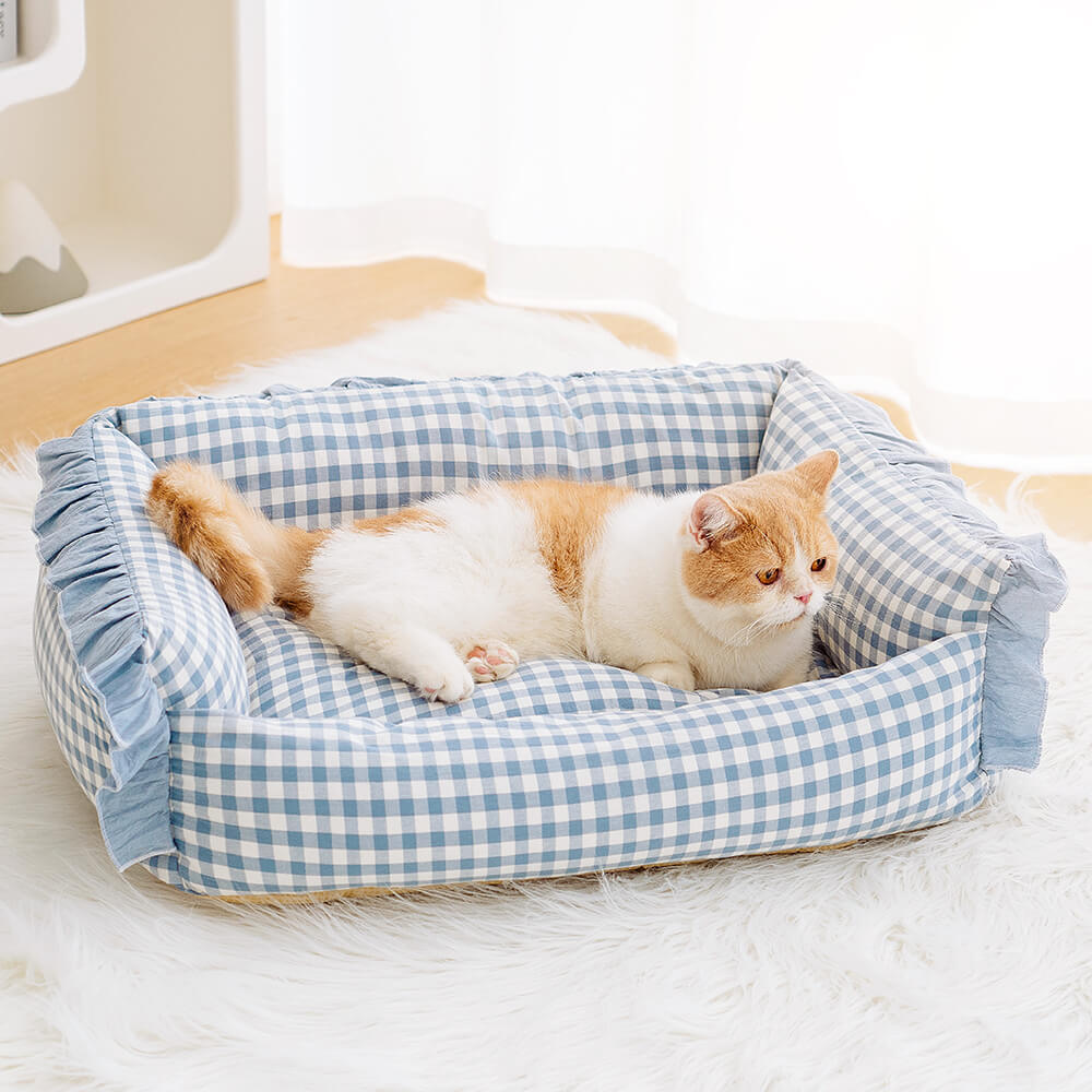 Fashion Ruffle Plaid Detachable Warm Dog & Cat Bed - FUNNYFUZZY