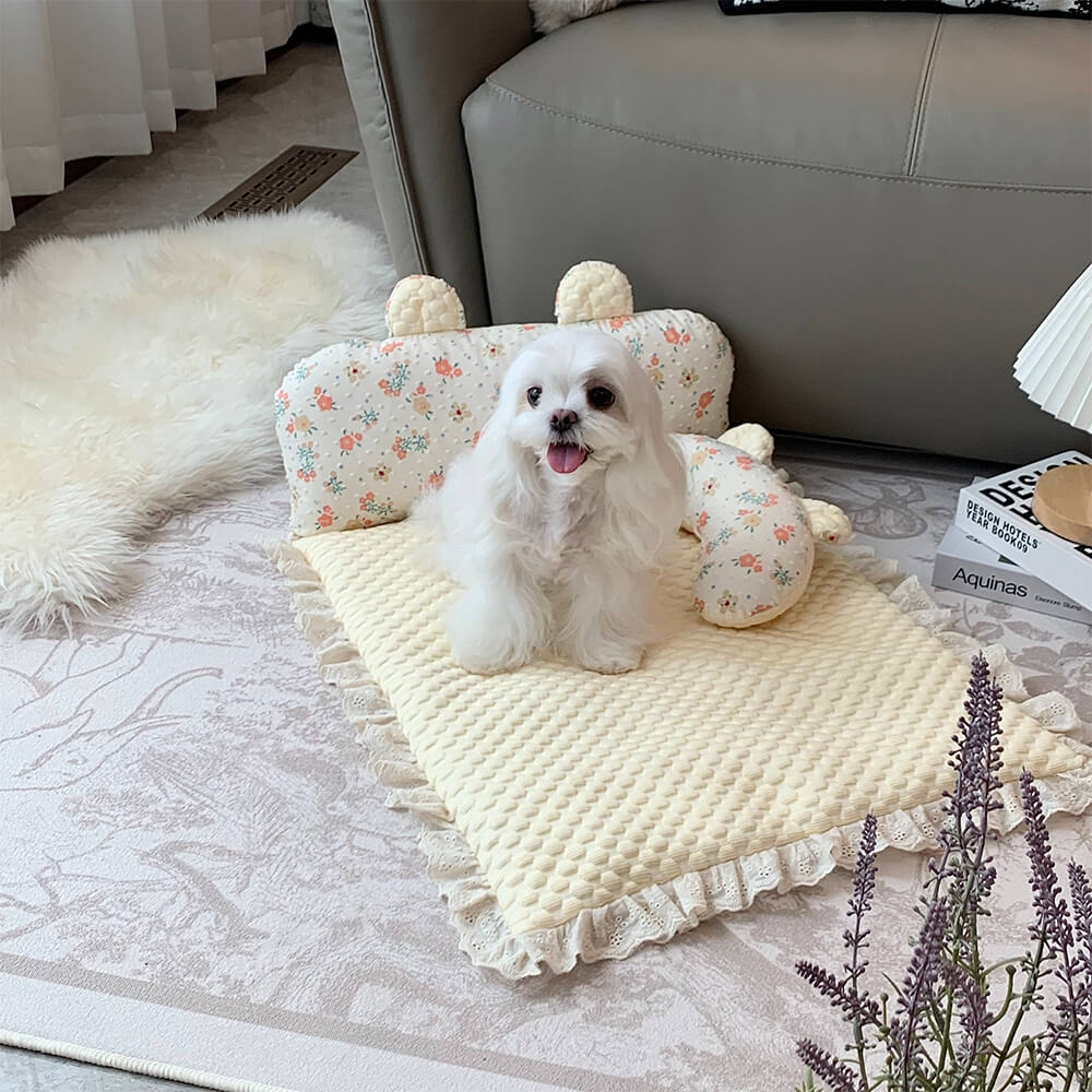 Floral Ice Silk Dog & Cat Cooling Mat Neck Support with Pillow