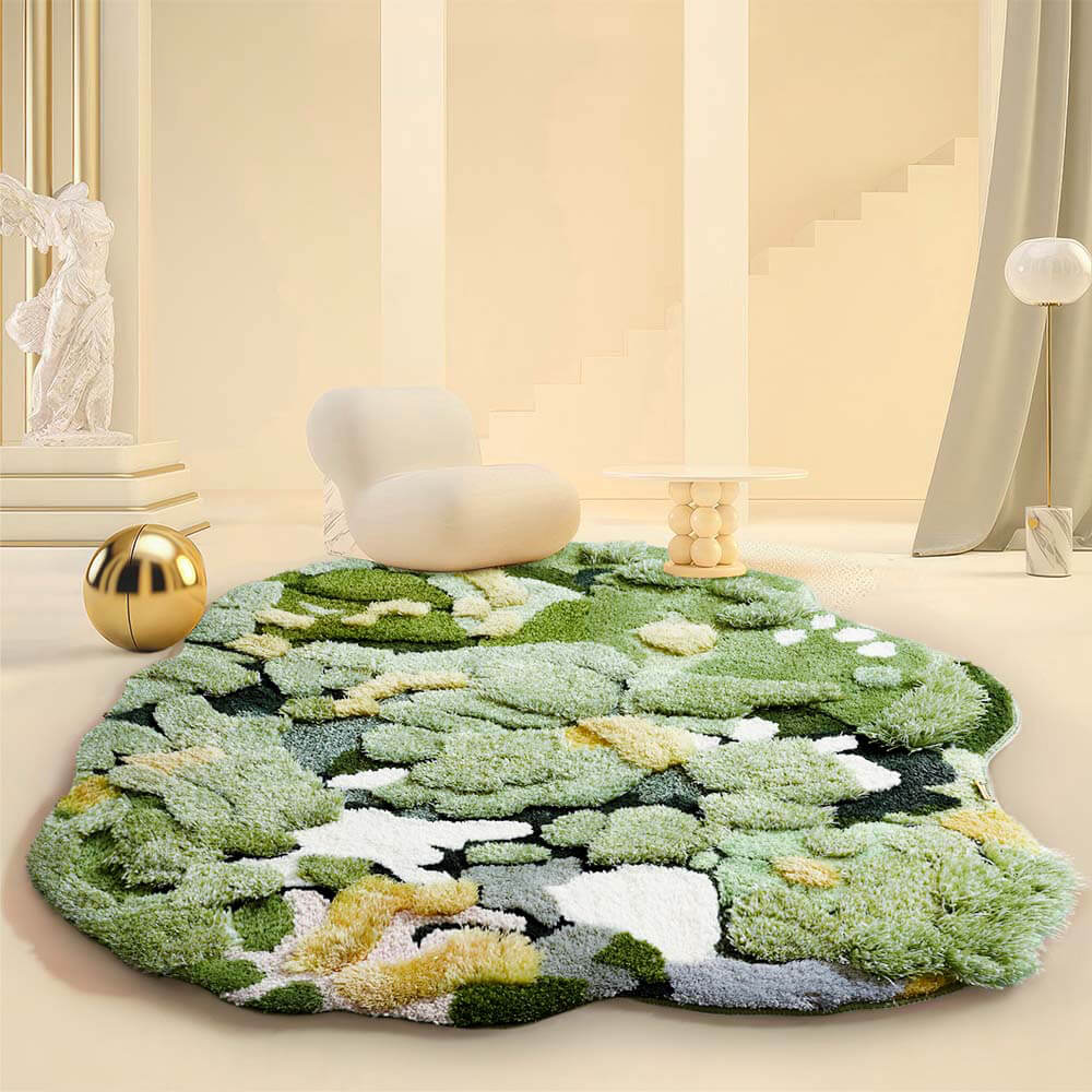 4' Green Moss Rug 3D Tufted Wool Handmade Colorful Forest Carpet