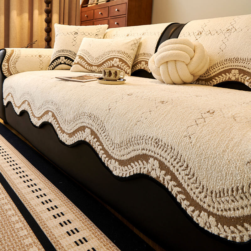 Cubierta de sofá de felpa anti-Stratch de patrón ondulado