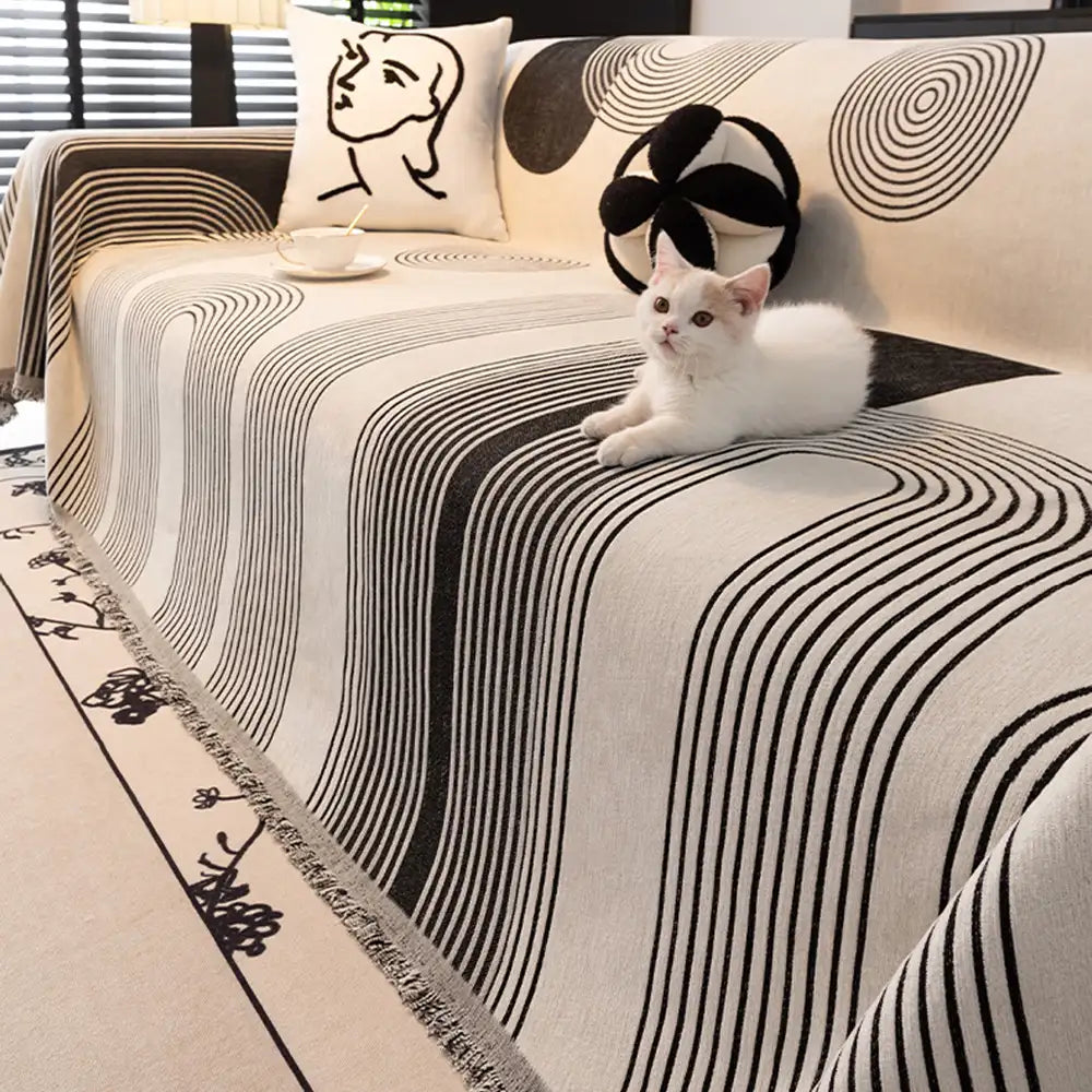 Geometric Striped Chenille Durable Sofa Protection Couch Cover