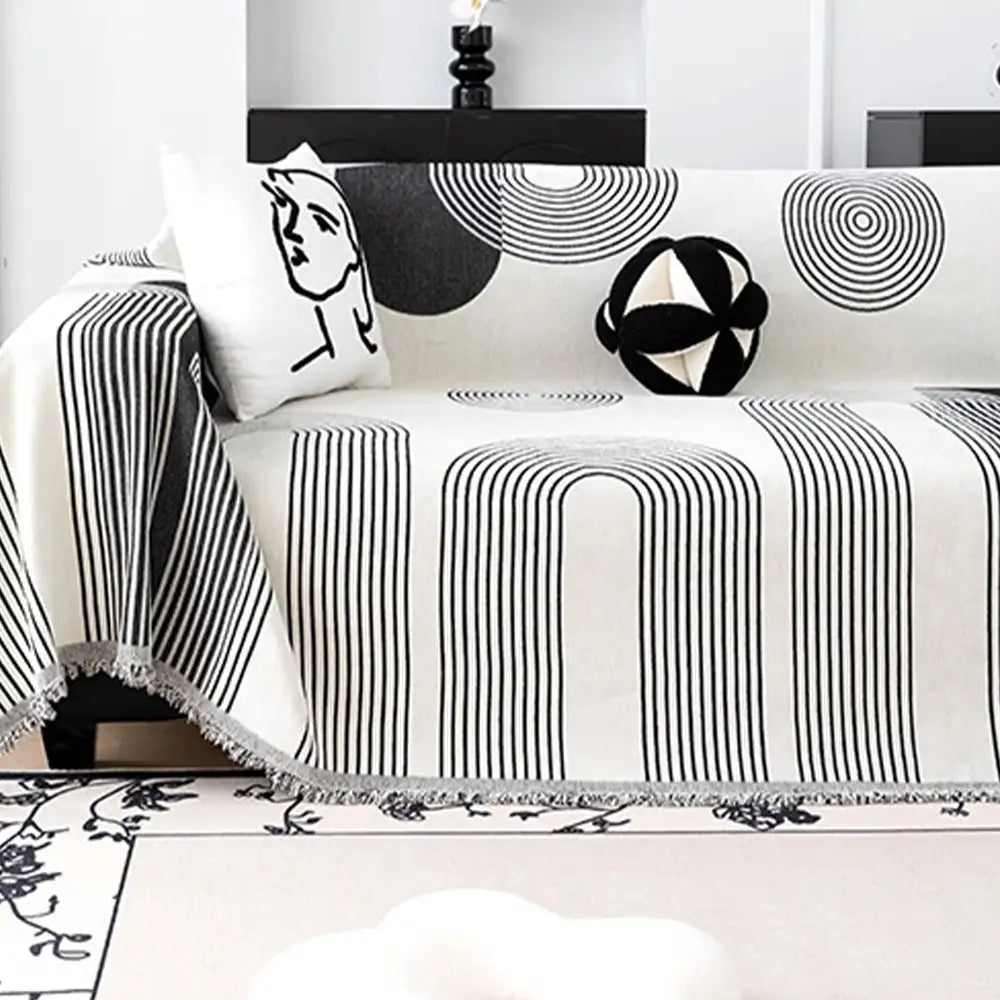 Geometric Striped Chenille Durable Sofa Protection Couch Cover