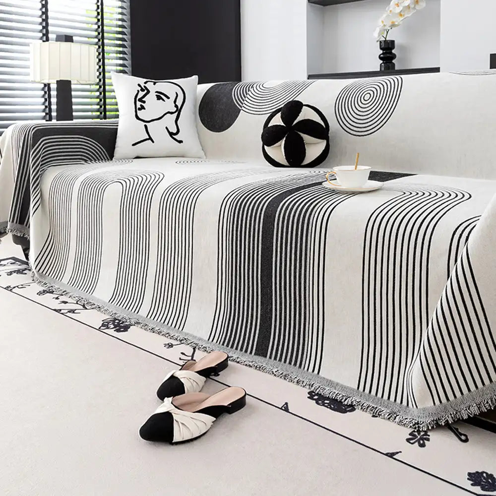 Geometric Striped Chenille Durable Sofa Protection Couch Cover