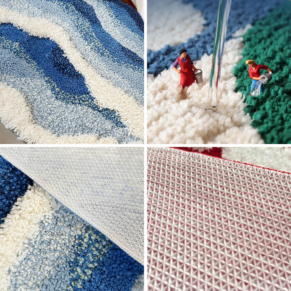 Alfombra de área de lujo de patrón de onda 3D con manchas a mano