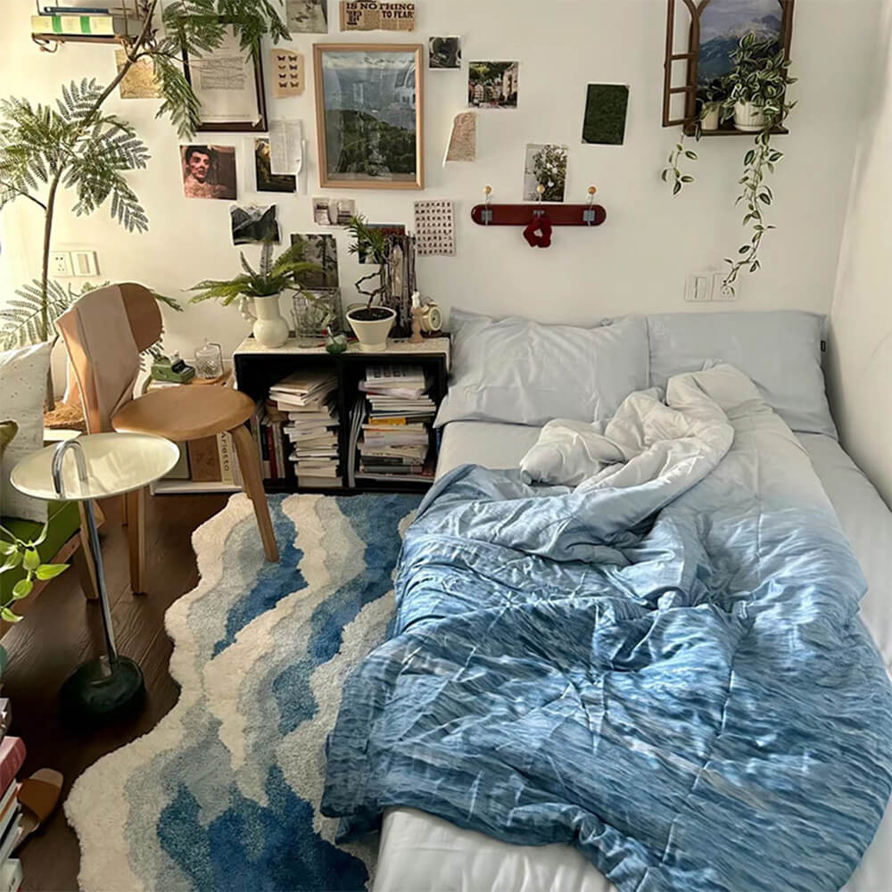 Alfombra de área de lujo de patrón de onda 3D con manchas a mano