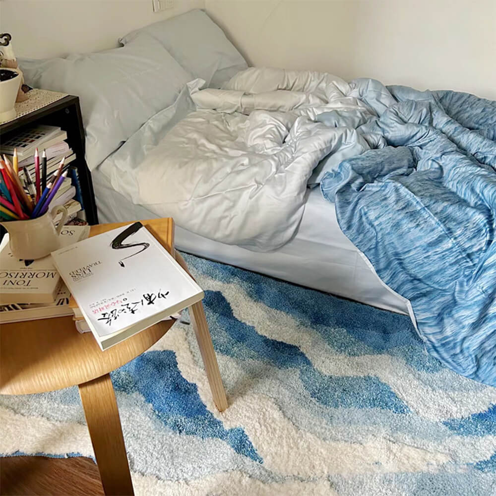 Alfombra de área de lujo de patrón de onda 3D con manchas a mano