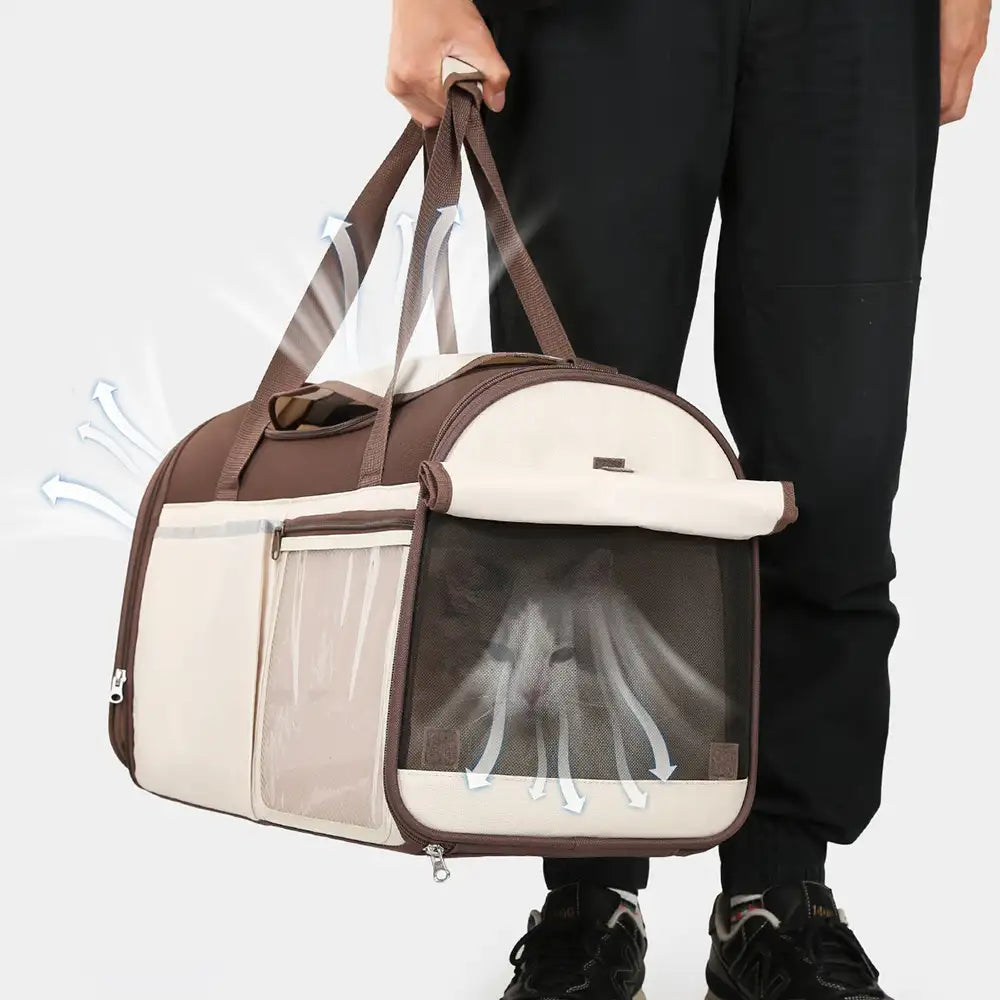 Handheld Crossbody Multi-Function Breathable Pet Carrier Bag for Travel and Vet