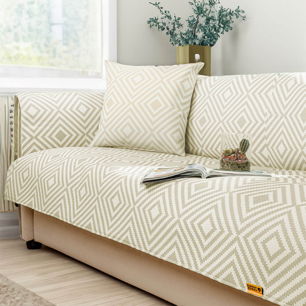 Ice Silk Cooling Geometric Couch Cover Antimicrobial Protection