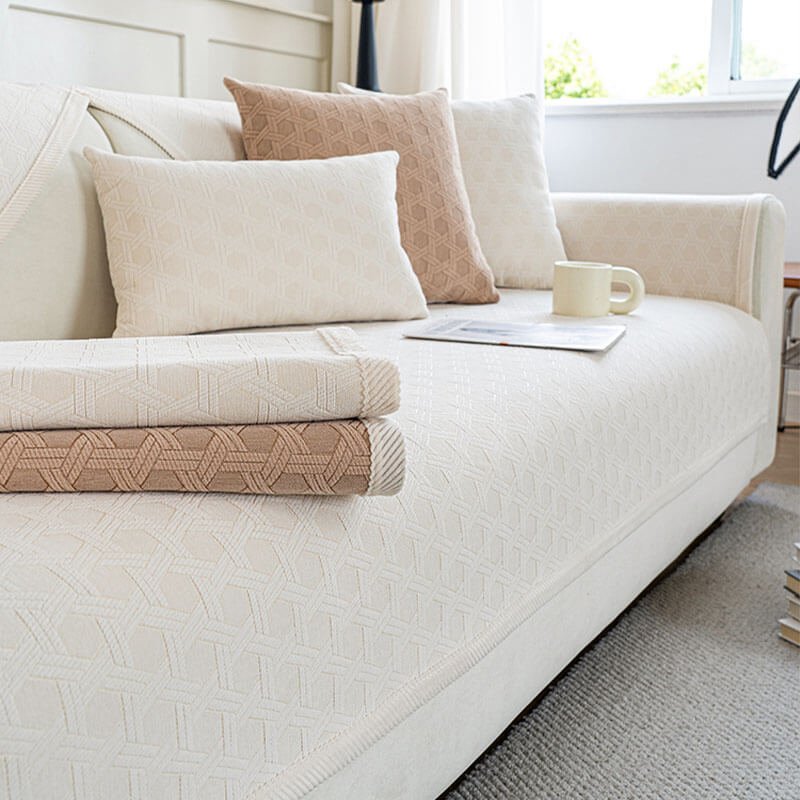 Housse de canapé imperméable et résistante à l'huile en tissu chenille jacquard