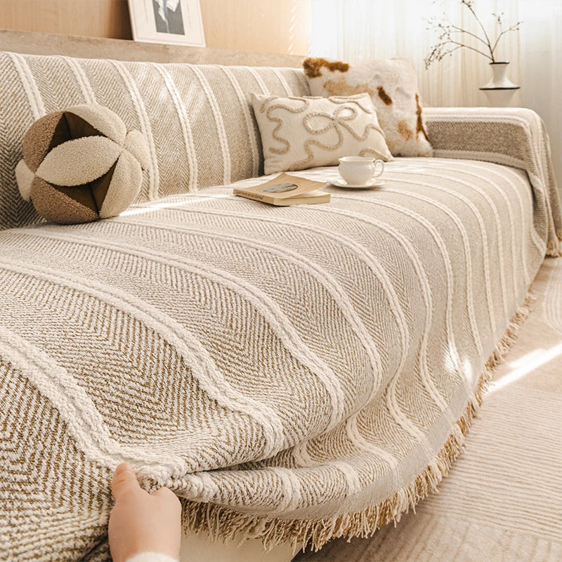 Large Herringbone Chenille Thickened Scratch-Resistant Sofa Protection Couch Cover