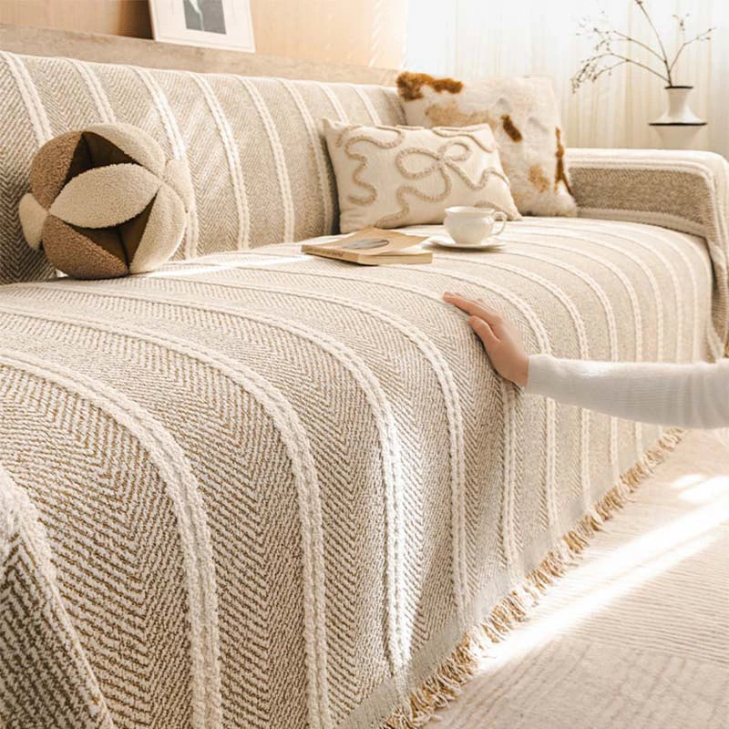 Large Herringbone Chenille Thickened Scratch-Resistant Sofa Protection Couch Cover