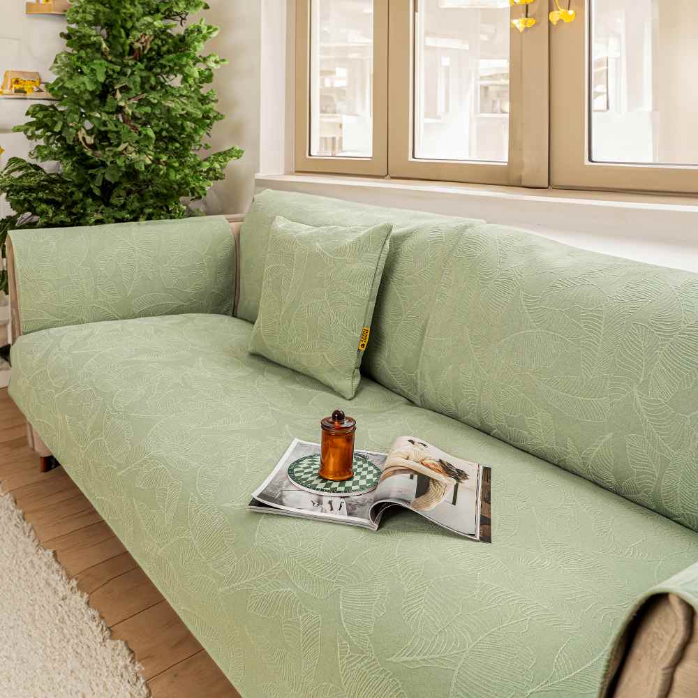 Luxury Solid Color Leaf Textured Jacquard Sofa Protector Couch Cover