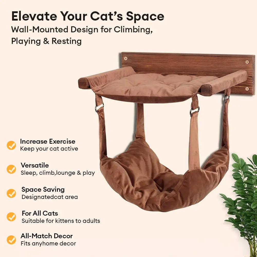 Modern Wooden Double-Layer Cat Wall Hammock for Lounging