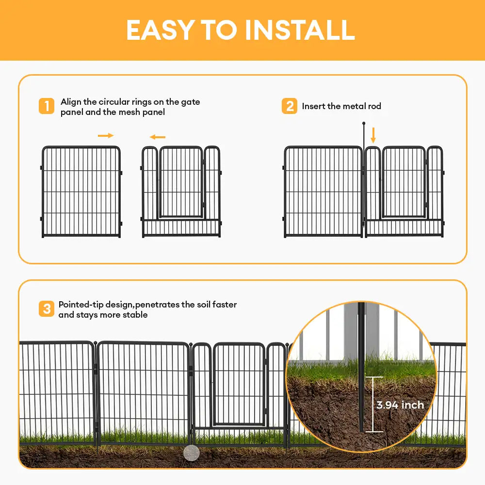 Multifunctional Rust-Proof Metal Pet Fence with Tall Garden Gate