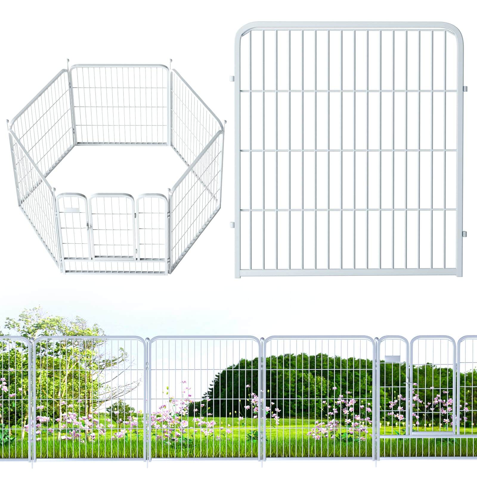 Multifunctional Rust-Proof Metal Pet Fence with Tall Garden Gate