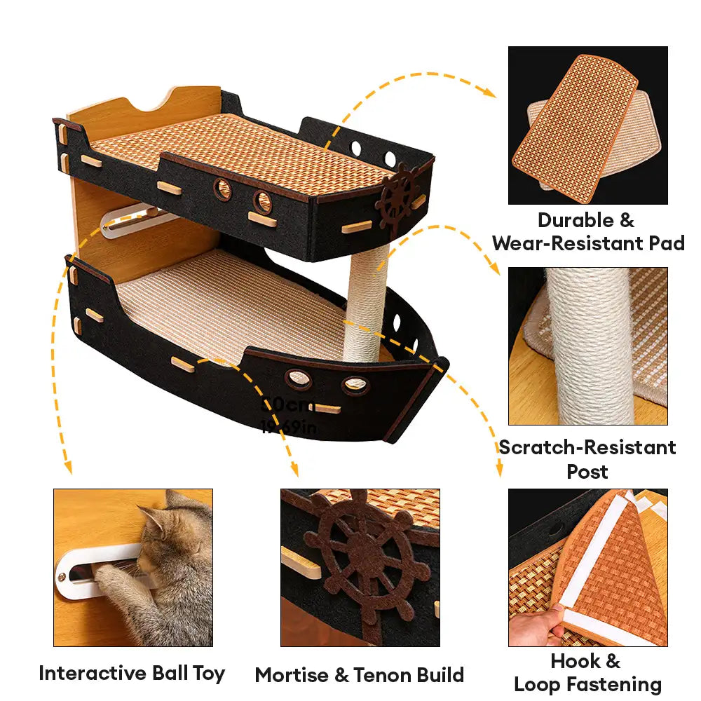 Pirate Ship Sisal Scratch-resistant Double-Layer Cat Bed Cat Scratching Board
