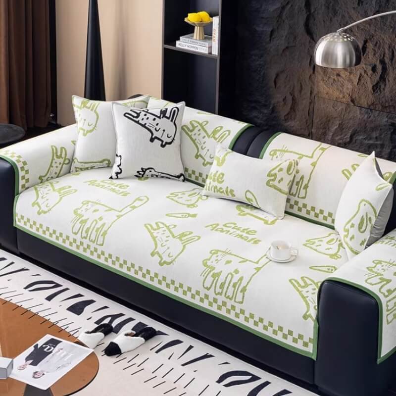 Playful Cat Chenille Fabric Anti-Scratch Sofa Protection Couch Cover
