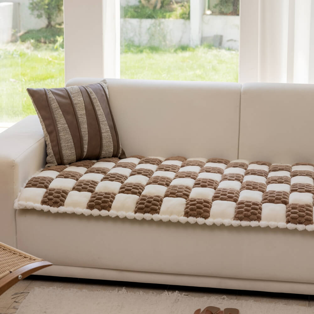 Plüsch-handgefertigte Farbblock-Hundematte, weicher Sofaschutz, rutschfester Couchbezug