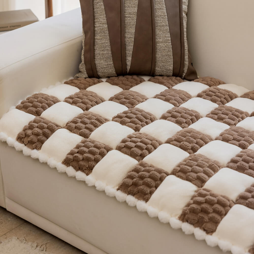 Plüsch-handgefertigte Farbblock-Hundematte, weicher Sofaschutz, rutschfester Couchbezug