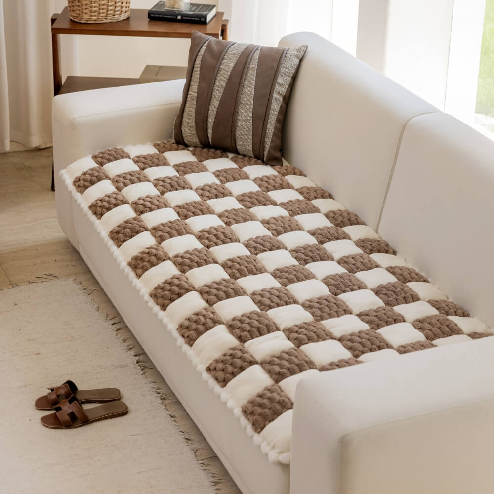 Plüsch-handgefertigte Farbblock-Hundematte, weicher Sofaschutz, rutschfester Couchbezug