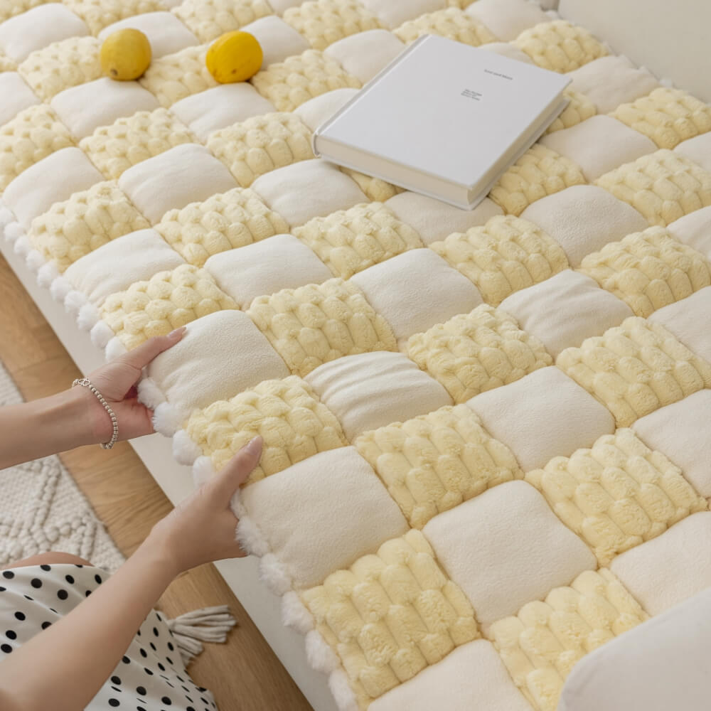 Plüsch-handgefertigte Farbblock-Hundematte, weicher Sofaschutz, rutschfester Couchbezug