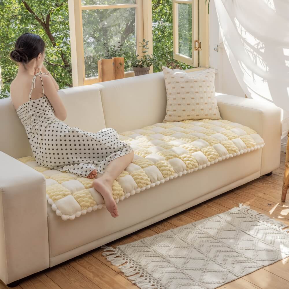 Plüsch-handgefertigte Farbblock-Hundematte, weicher Sofaschutz, rutschfester Couchbezug