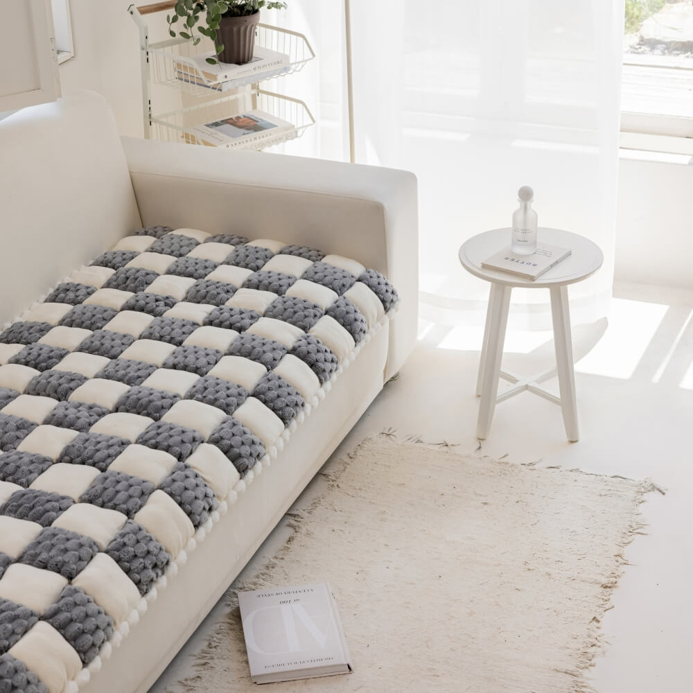 Plüsch-handgefertigte Farbblock-Hundematte, weicher Sofaschutz, rutschfester Couchbezug