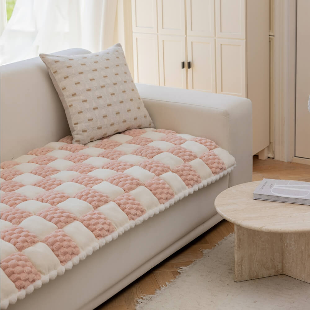 Plüsch-handgefertigte Farbblock-Hundematte, weicher Sofaschutz, rutschfester Couchbezug