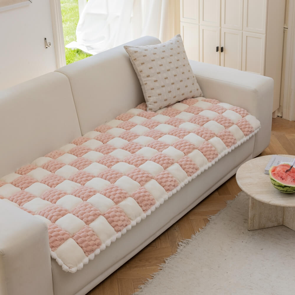 Plüsch-handgefertigte Farbblock-Hundematte, weicher Sofaschutz, rutschfester Couchbezug