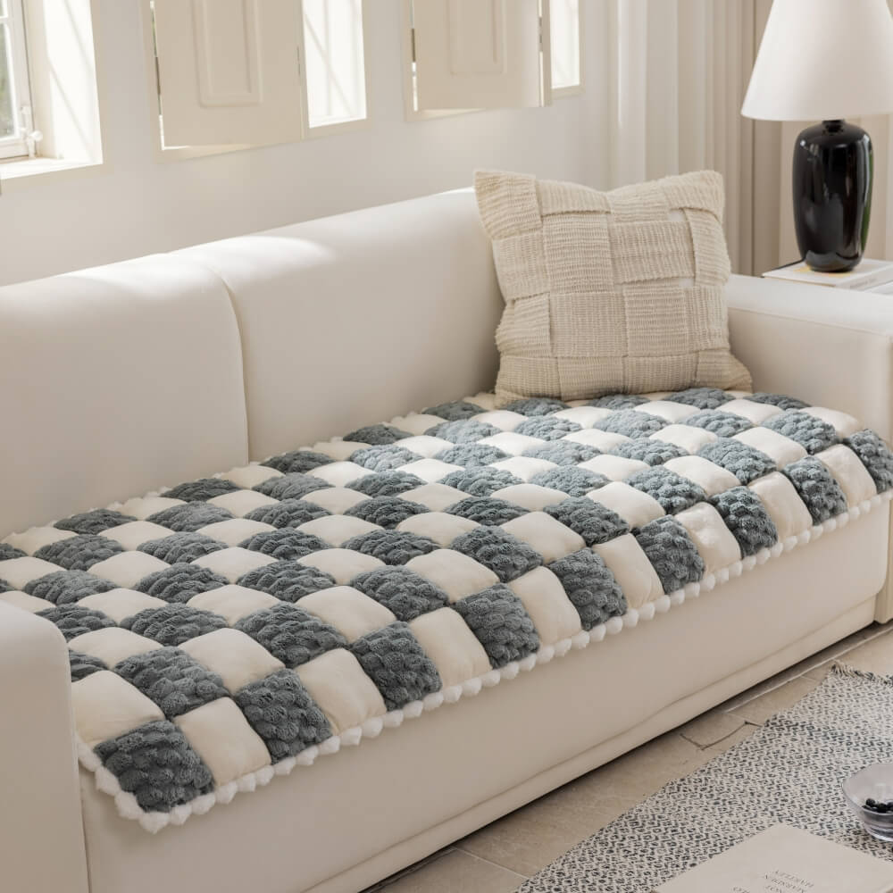 Plüsch-handgefertigte Farbblock-Hundematte, weicher Sofaschutz, rutschfester Couchbezug