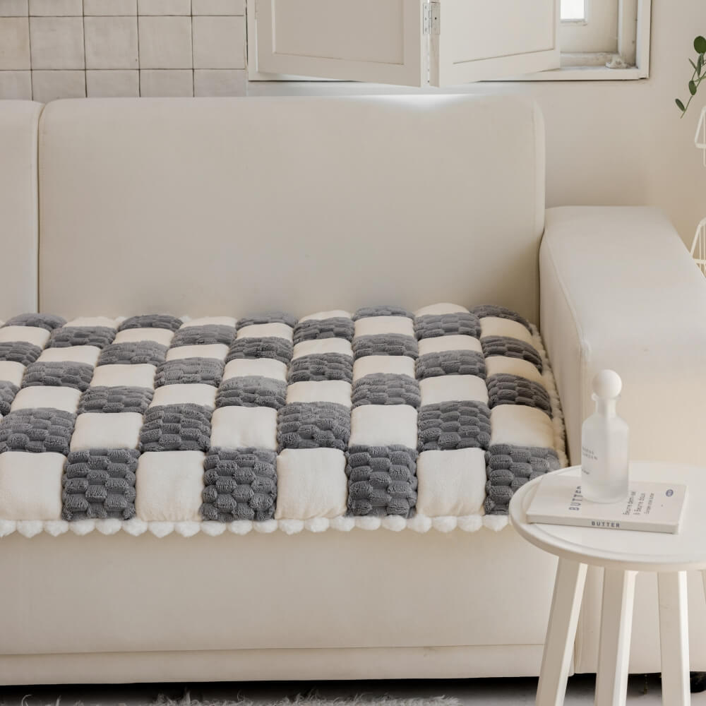 Plüsch-handgefertigte Farbblock-Hundematte, weicher Sofaschutz, rutschfester Couchbezug