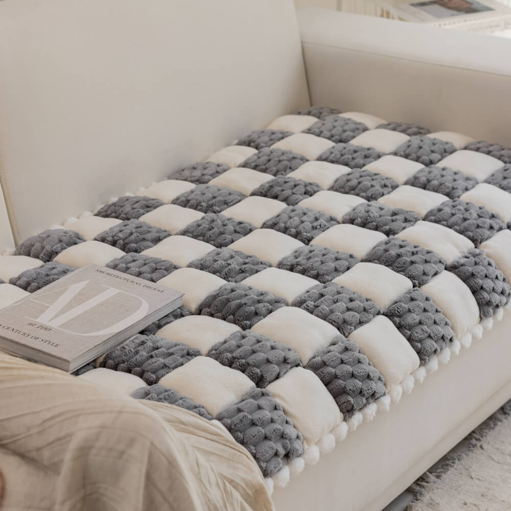 Plüsch-handgefertigte Farbblock-Hundematte, weicher Sofaschutz, rutschfester Couchbezug