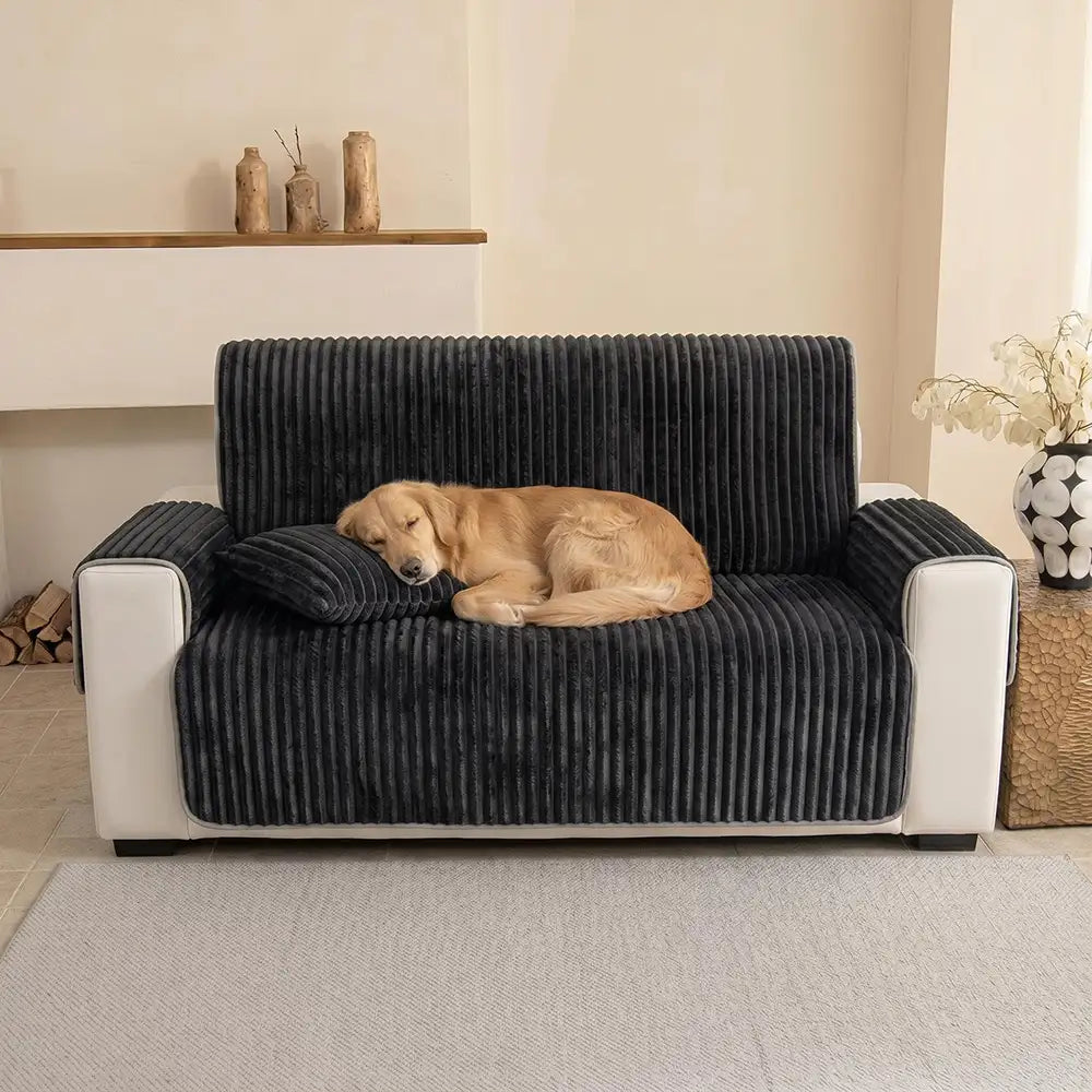 Plush Pet-Friendly Non-Slip One-Piece Couch Cover Recliner Couch Cover - Strips