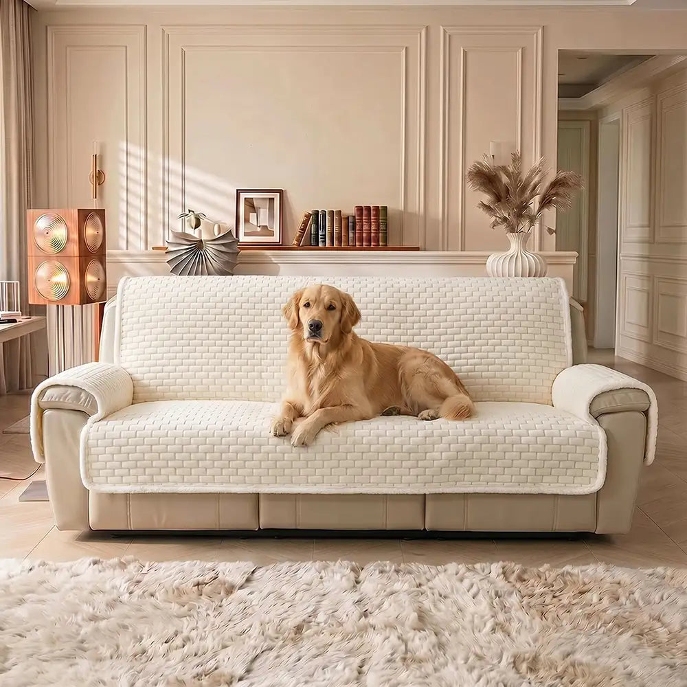One-Piece Plush Scratch-Resistant Couch Covers with Elastic Straps