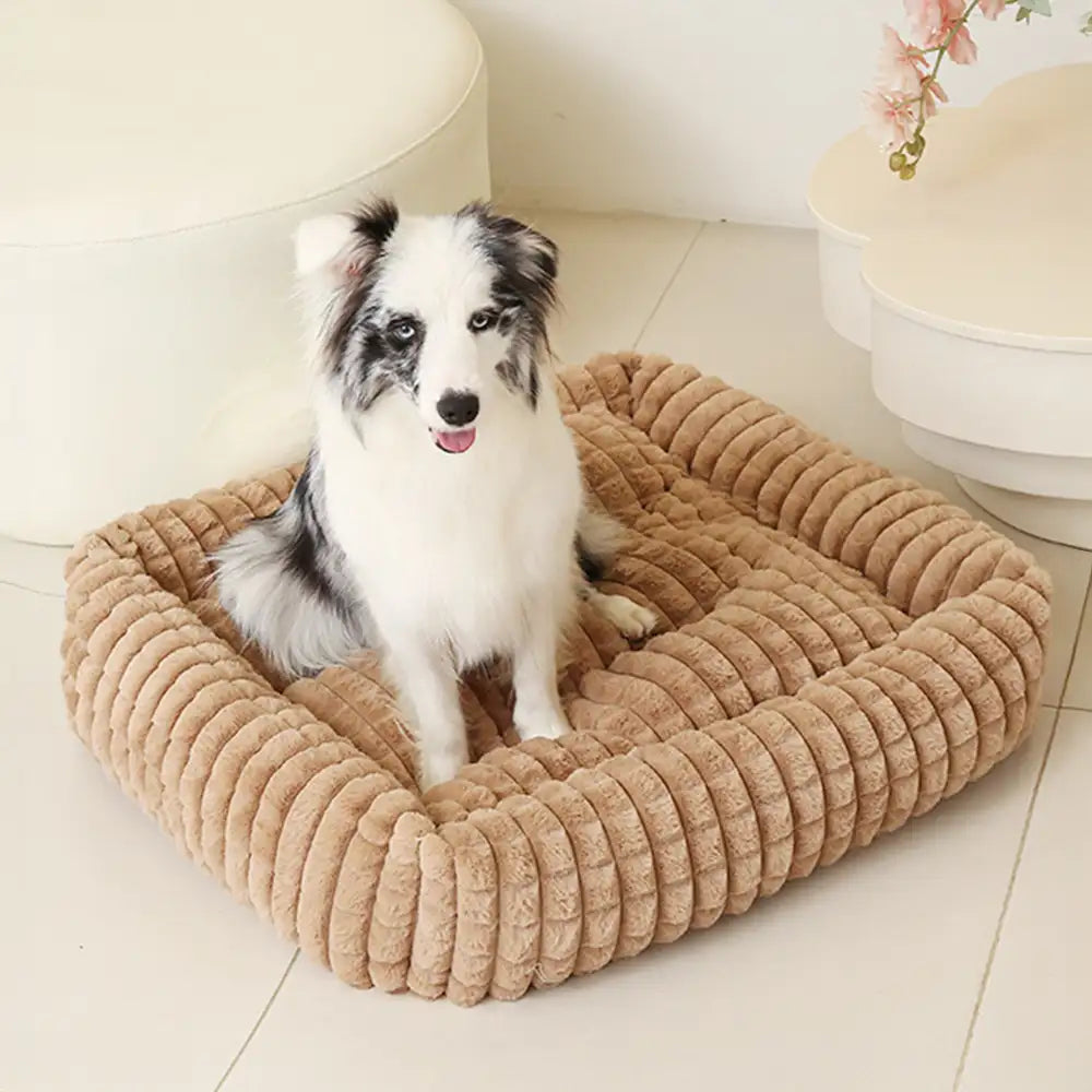 Square Striped Short Plush Fluffy Dog Bed for Small to Large Dogs’ Deep Rest