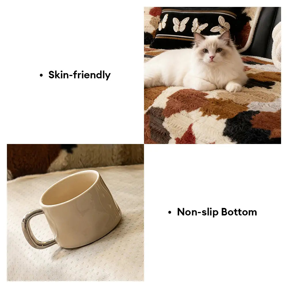 Stylish Color-Blocked Faux Rabbit Fur Soft Non-Slip Irregularly Shaped Couch Cover