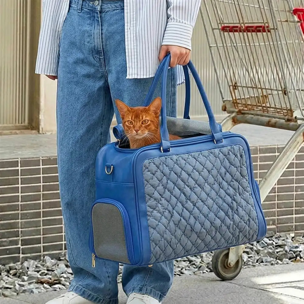 Stylish Quilted Patchwork Breathable Lightweight Pet Carrier Bag Dog Cat Carrier