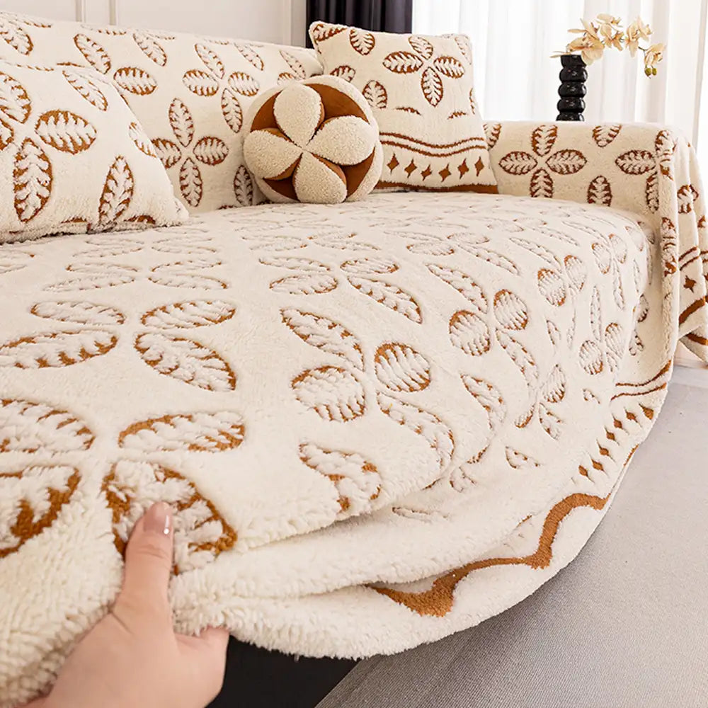 Thickened Jacquard Velvet Leaf Pattern Sofa Decoration Multi-Purpose Blanket Couch Cover