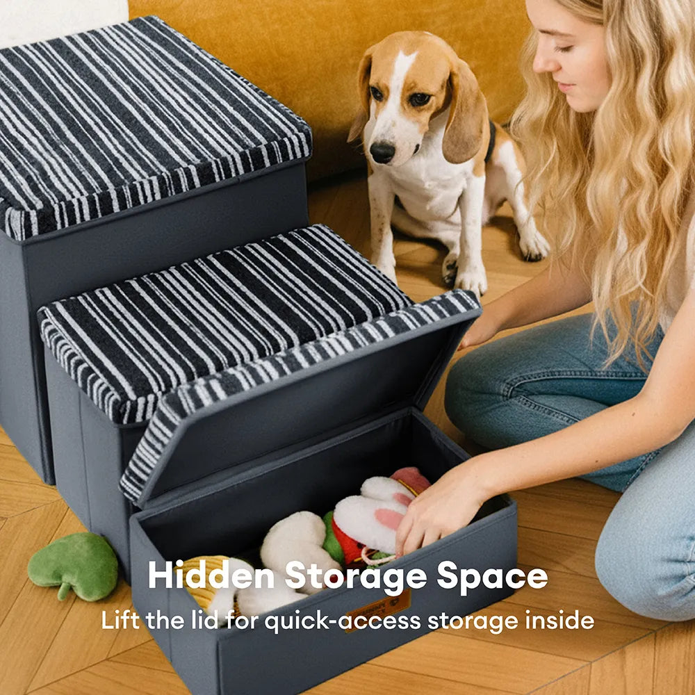 Foldable Dog Stairs with Storage and Condo - Funnyfuzzy SnugNest