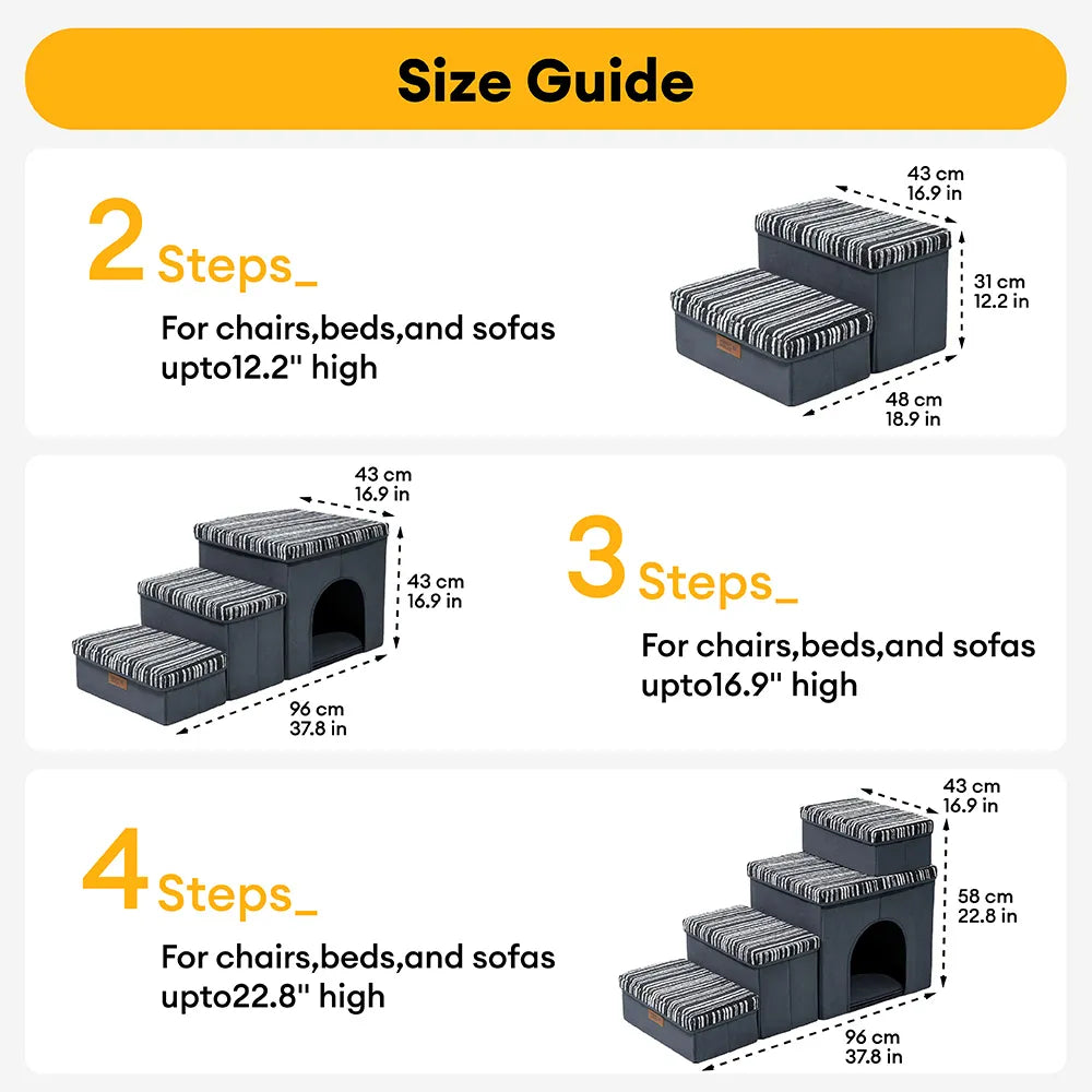 Foldable Dog Stairs with Storage and Condo - Funnyfuzzy SnugNest