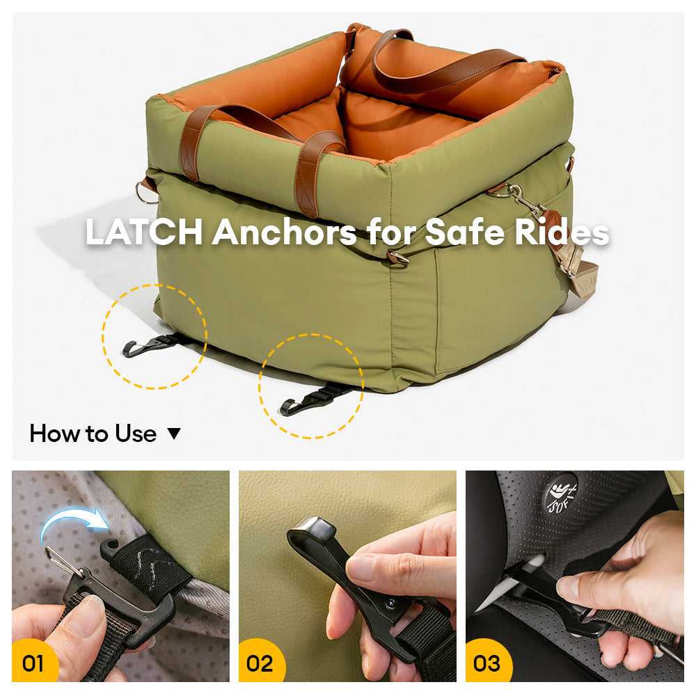 Lit rehausseur de luxe pour siège d'auto pour chien en similicuir - Urban Voyager